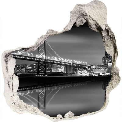 Vinilo decorativo boquete pared irregular Puente Golden Gate de noche