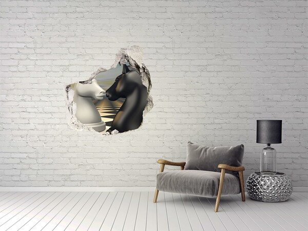 Pegatina efecto 3d pared rota decorativa Confrontación de ajedrez