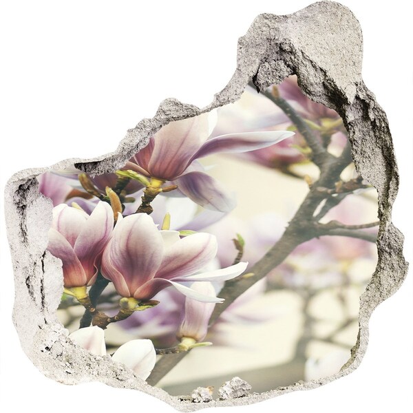 Vinilo decorativo boquete pared irregular Flores de magnolia en una pared dañada