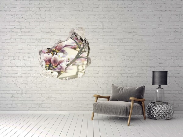 Vinilo decorativo boquete pared irregular Flores de magnolia en una pared dañada