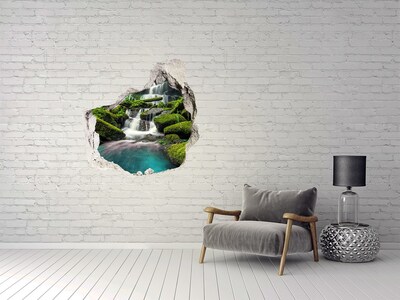 Pegatina efecto 3d pared rota decorativa Una cascada entre la vegetación.