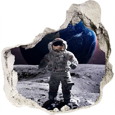 Pegatina efecto 3d pared rota decorativa Astronauta en la Luna