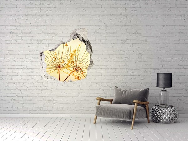 Pegatina efecto 3d pared rota decorativa Flores doradas en hormigón