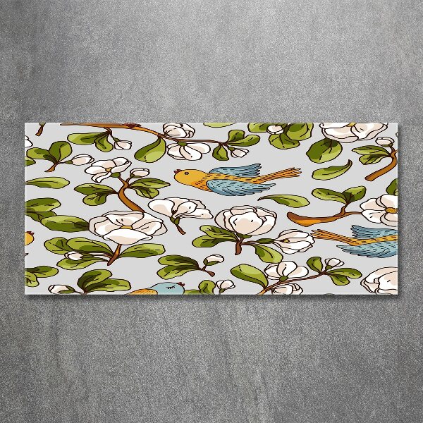 Cuadro metacrilato horizontal Flores y pájaros