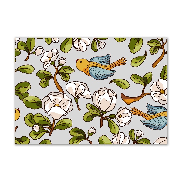 Cuadro metacrilato horizontal Flores y pájaros