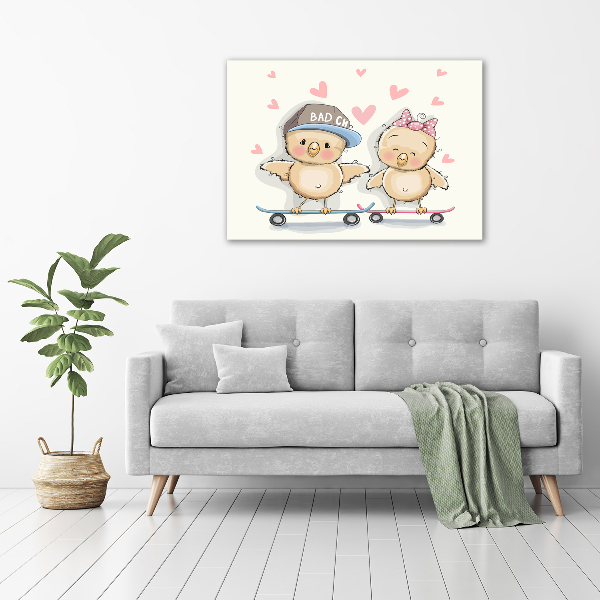 Cuadro acrílico horizontal Pájaros en una patineta