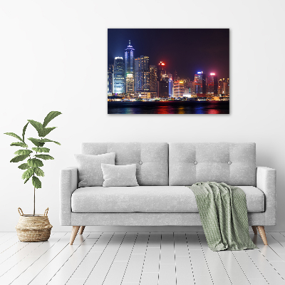 Pintura en acrílico horizontal Hong Kong de noche