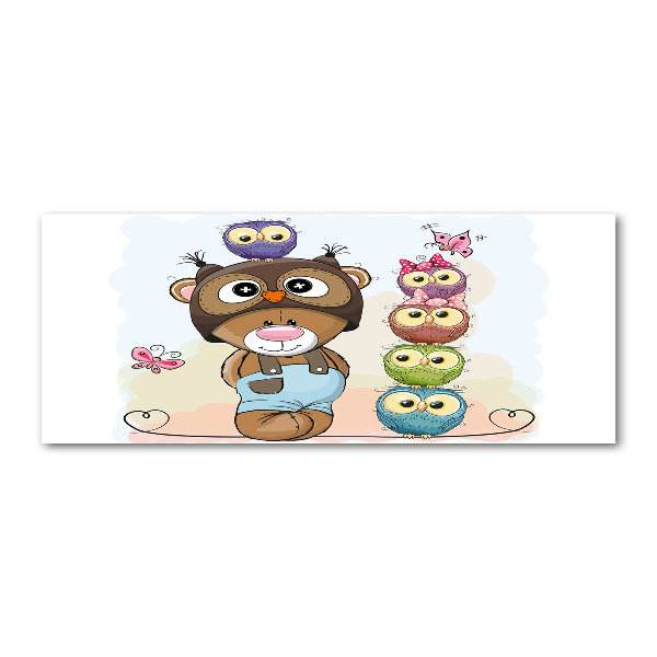 Pintura en acrílico horizontal Osito de peluche y búhos