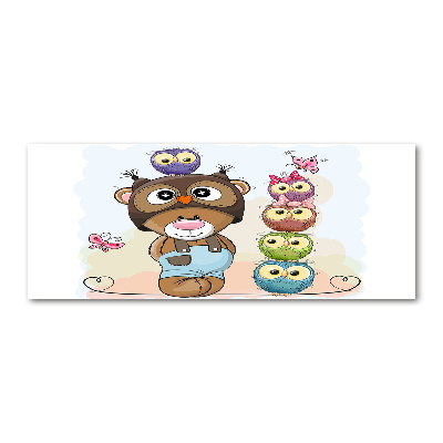 Pintura en acrílico horizontal Osito de peluche y búhos