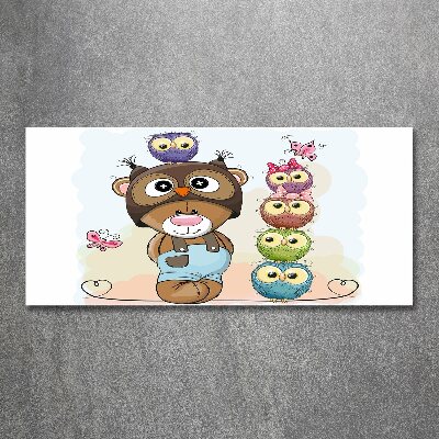 Pintura en acrílico horizontal Osito de peluche y búhos