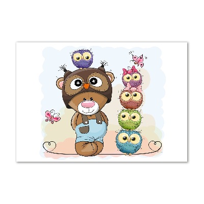 Pintura en acrílico horizontal Osito de peluche y búhos