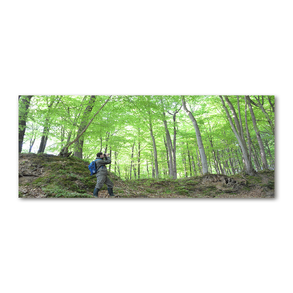 Pintura en acrílico horizontal Ornitólogo en el bosque