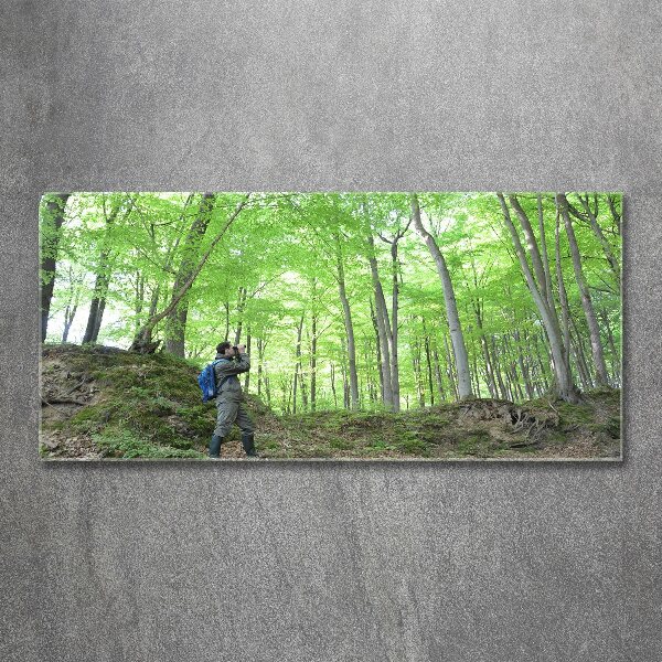 Pintura en acrílico horizontal Ornitólogo en el bosque