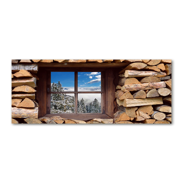 Pintura en acrílico horizontal El invierno fuera de la ventana