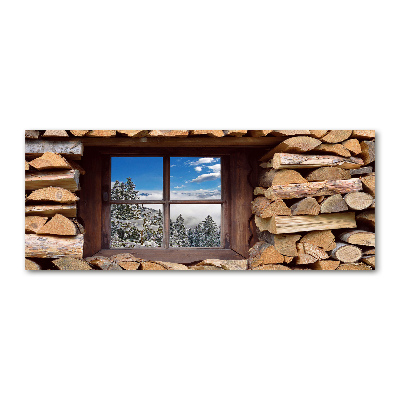 Pintura en acrílico horizontal El invierno fuera de la ventana