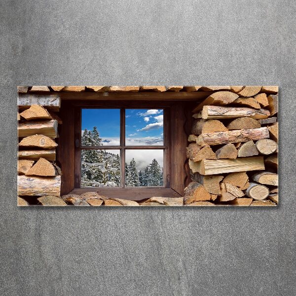 Pintura en acrílico horizontal El invierno fuera de la ventana