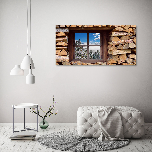 Pintura en acrílico horizontal El invierno fuera de la ventana