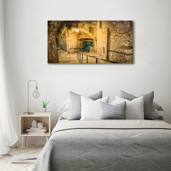 Pintura en acrílico horizontal Peille de noche Francia