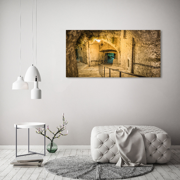 Pintura en acrílico horizontal Peille de noche Francia