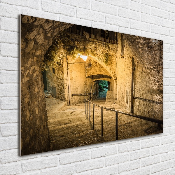 Pintura en acrílico horizontal Peille de noche Francia