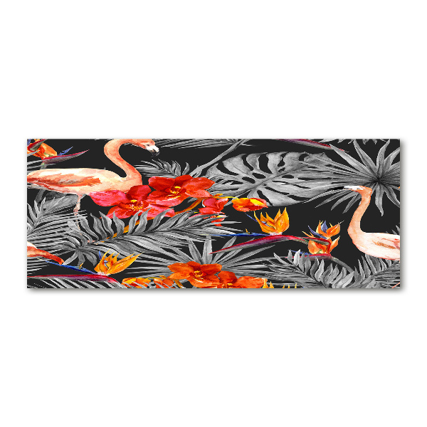 Pintura en acrílico horizontal Flamencos y flores