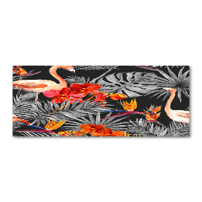 Pintura en acrílico horizontal Flamencos y flores