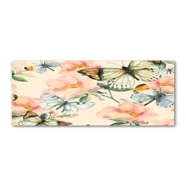 Pintura en acrílico horizontal Mariposas y flores