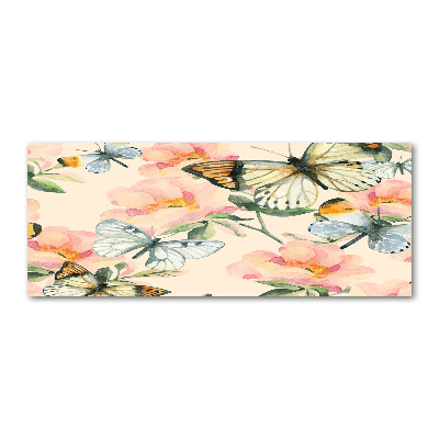 Pintura en acrílico horizontal Mariposas y flores