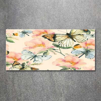 Pintura en acrílico horizontal Mariposas y flores