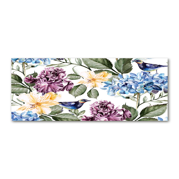 Cuadro acrílico horizontal Flores y pájaros
