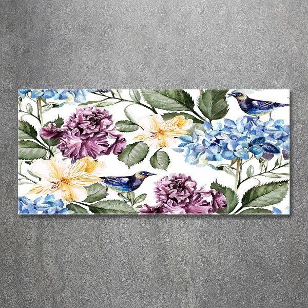 Cuadro acrílico horizontal Flores y pájaros