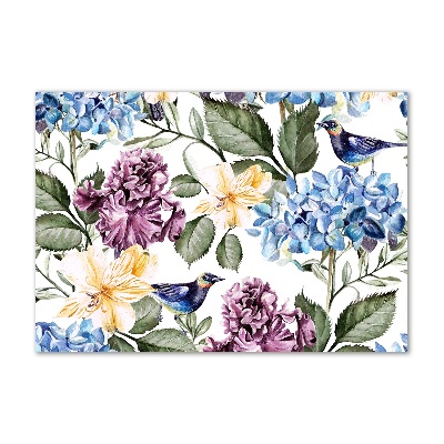 Cuadro acrílico horizontal Flores y pájaros