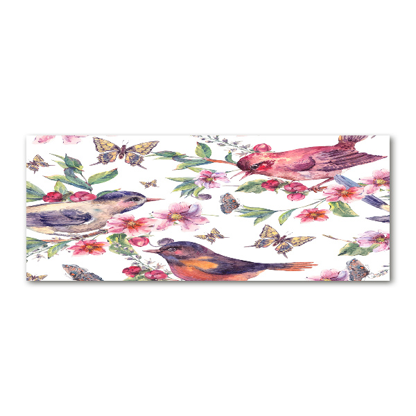 Pintura en acrílico horizontal Pájaros mariposas cerezas