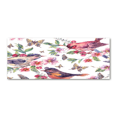Pintura en acrílico horizontal Pájaros mariposas cerezas