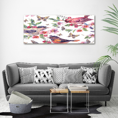 Pintura en acrílico horizontal Pájaros mariposas cerezas