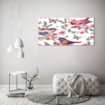 Pintura en acrílico horizontal Pájaros mariposas cerezas