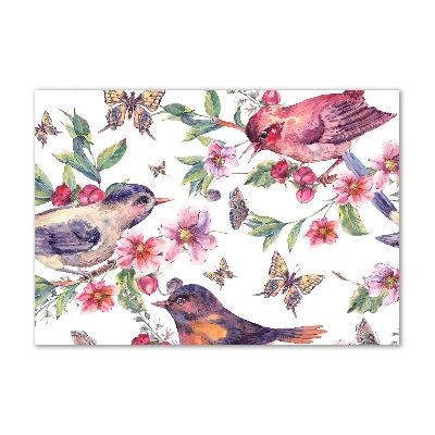 Pintura en acrílico horizontal Pájaros mariposas cerezas