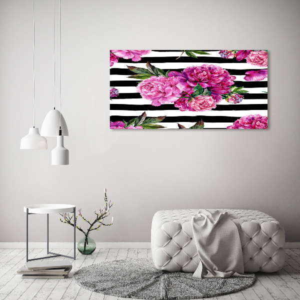Pintura en acrílico horizontal Peonías rosas
