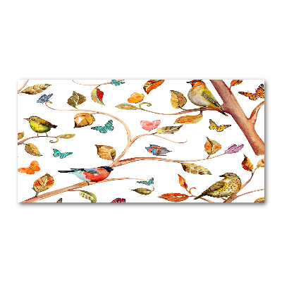 Pintura en acrílico horizontal Pájaros y mariposas