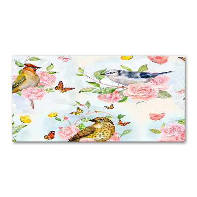 Cuadro metacrilato horizontal Pájaros y rosas