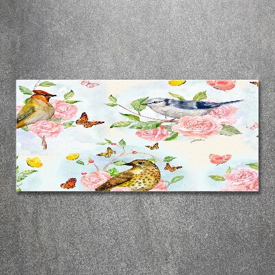 Cuadro metacrilato horizontal Pájaros y rosas
