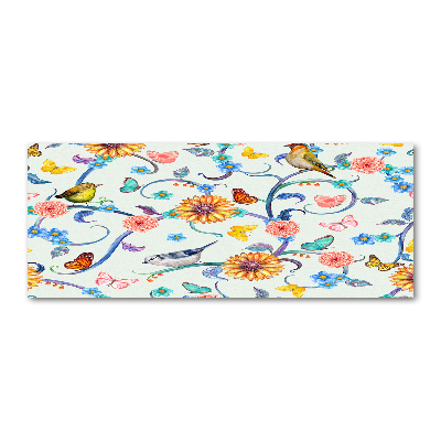 Foto en metacrilato horizontal Flores y pájaros