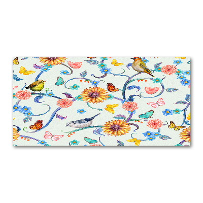 Foto en metacrilato horizontal Flores y pájaros