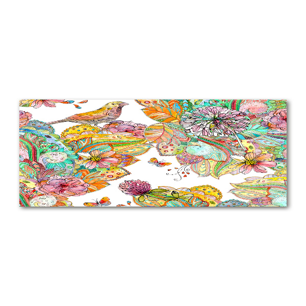 Pintura en acrílico horizontal Pájaro y adornos