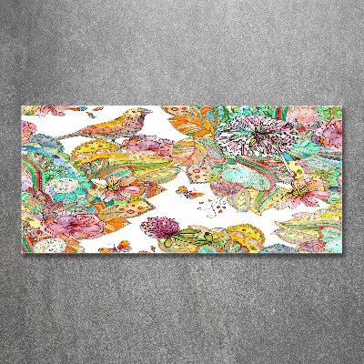 Pintura en acrílico horizontal Pájaro y adornos