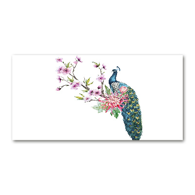 Cuadro acrílico horizontal Pavo real y flores