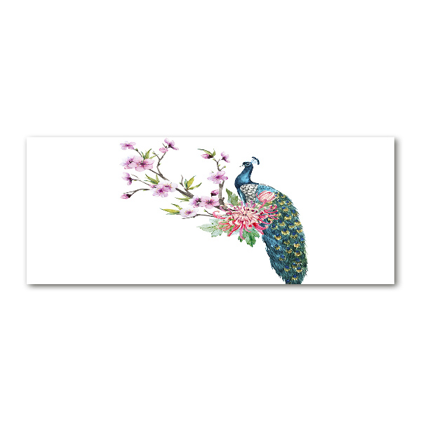 Cuadro acrílico horizontal Pavo real y flores