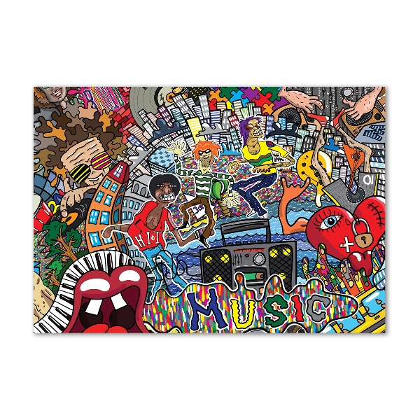 Pintura en acrílico horizontal Collage musical