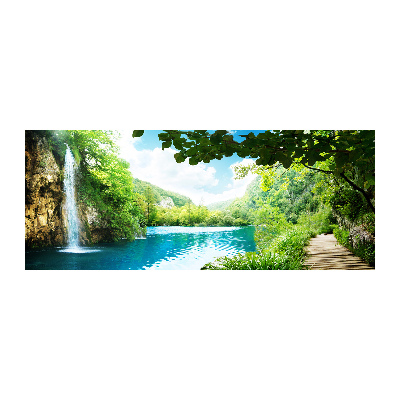 Foto obraz szkło akryl Wodospad w lesie