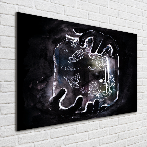 Pintura en acrílico horizontal Mariposas en un frasco